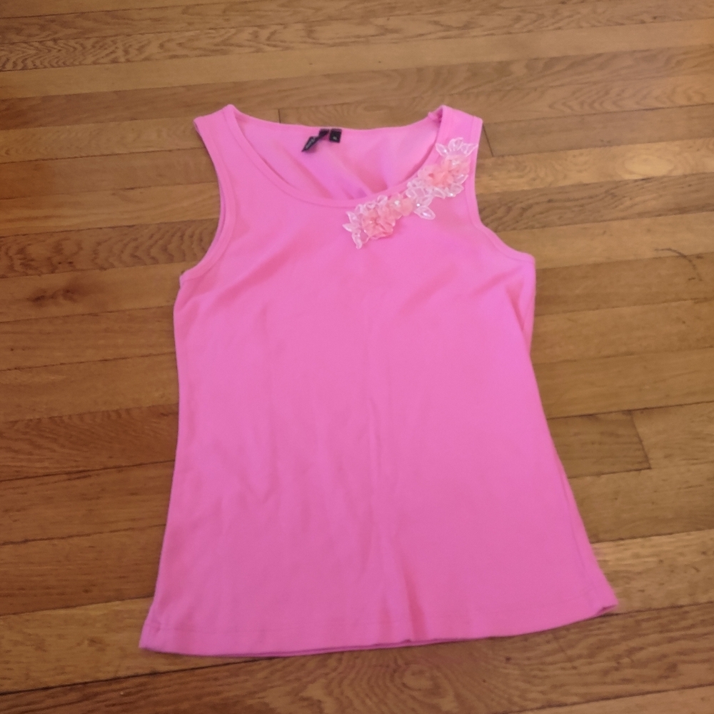 Olivia Paige Hot Pink Floral Beaded Sequin Tank Top XL Y2K Feminine